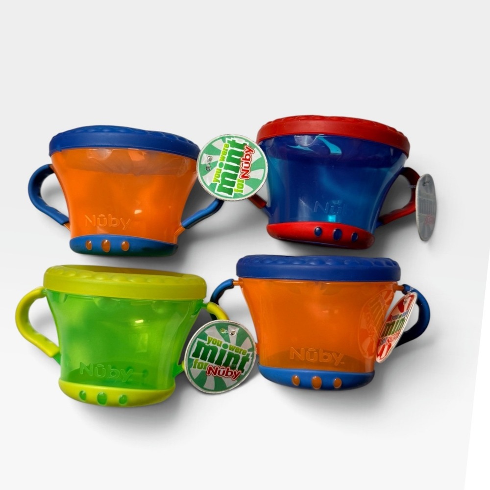Nuby Snack Catcher Cups Set of 4 Toddler Multi-Color Spill Resistant NWT LOT 4